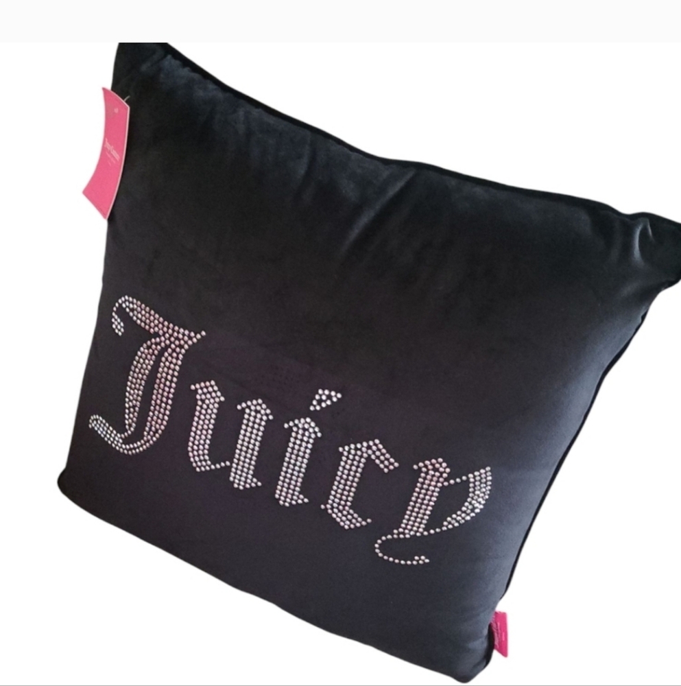 Juicy Couture Black Pillow with Rhinestone Logo